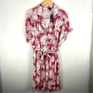 Torrid Mini Rayon Slub Button Front Collared Dress Shaded Palms Pink‎ Size 0 NWT